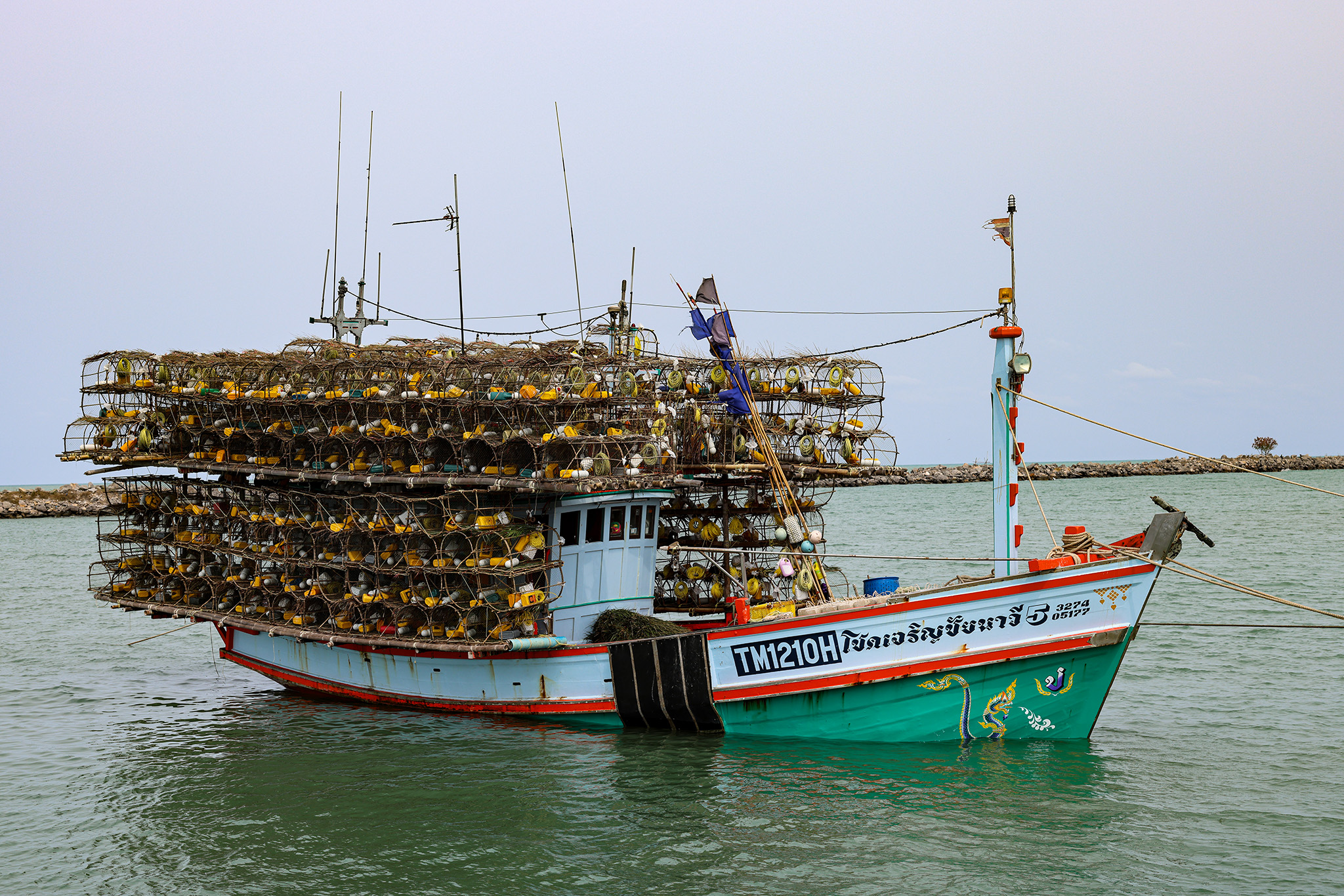 fishing boat with traps